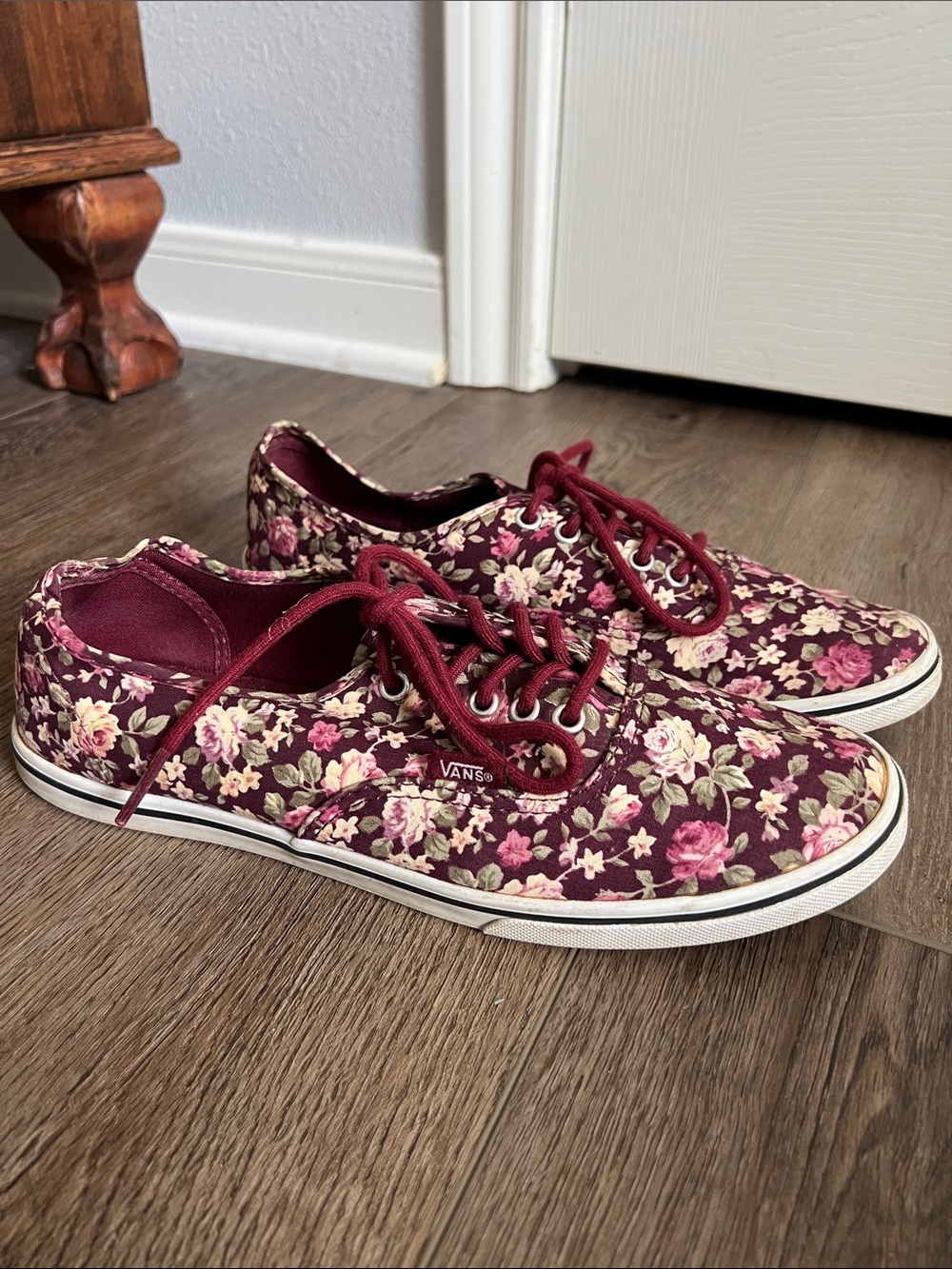 Vans Women's Burgundy Floral Canvas Low-Top Sneakers